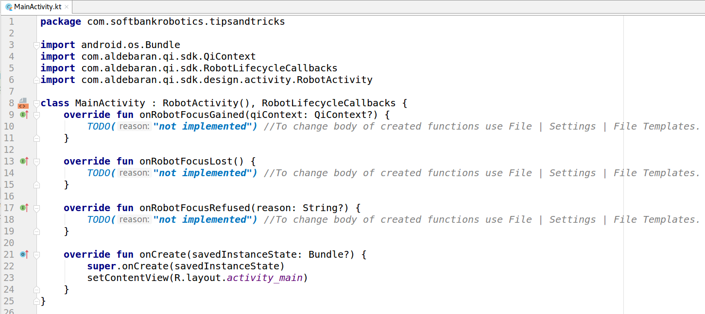 The code after having added methods to implement
