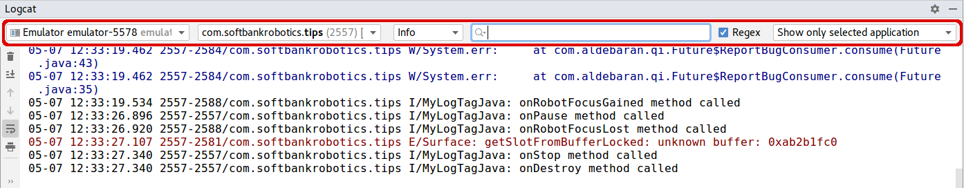 Filtering logcat messages