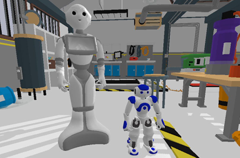 A view of Pepper and NAO in a virtual environment