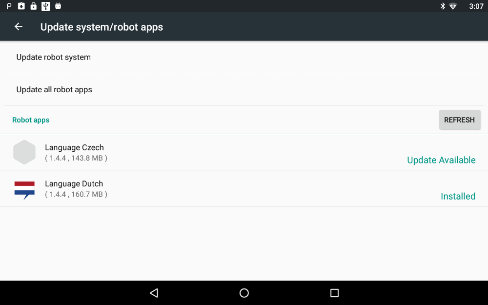 Fig. 3 Robot tablet settings, update all robots apps with new available languages