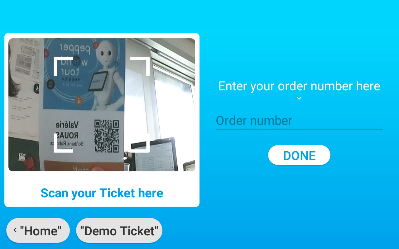 The tablet's camera scans the customer's ticket
