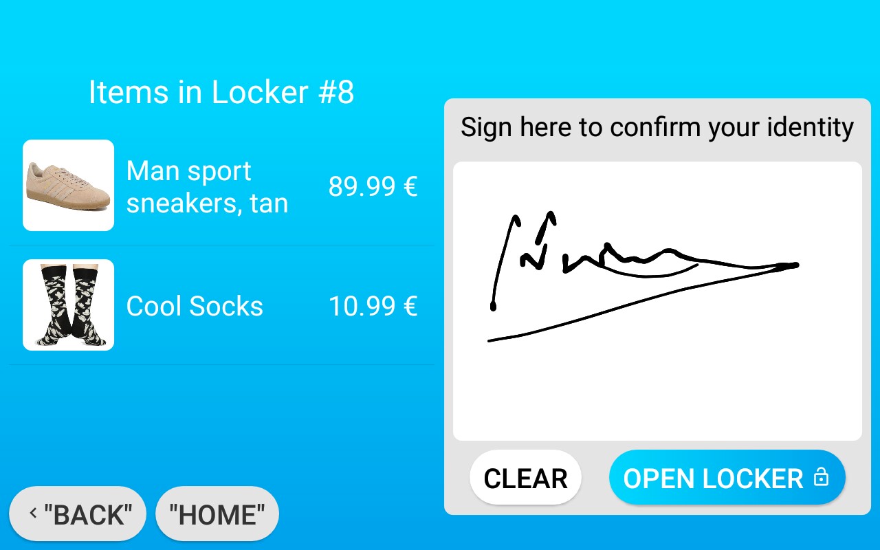 The customers can sign on the tablet to confirm their identity