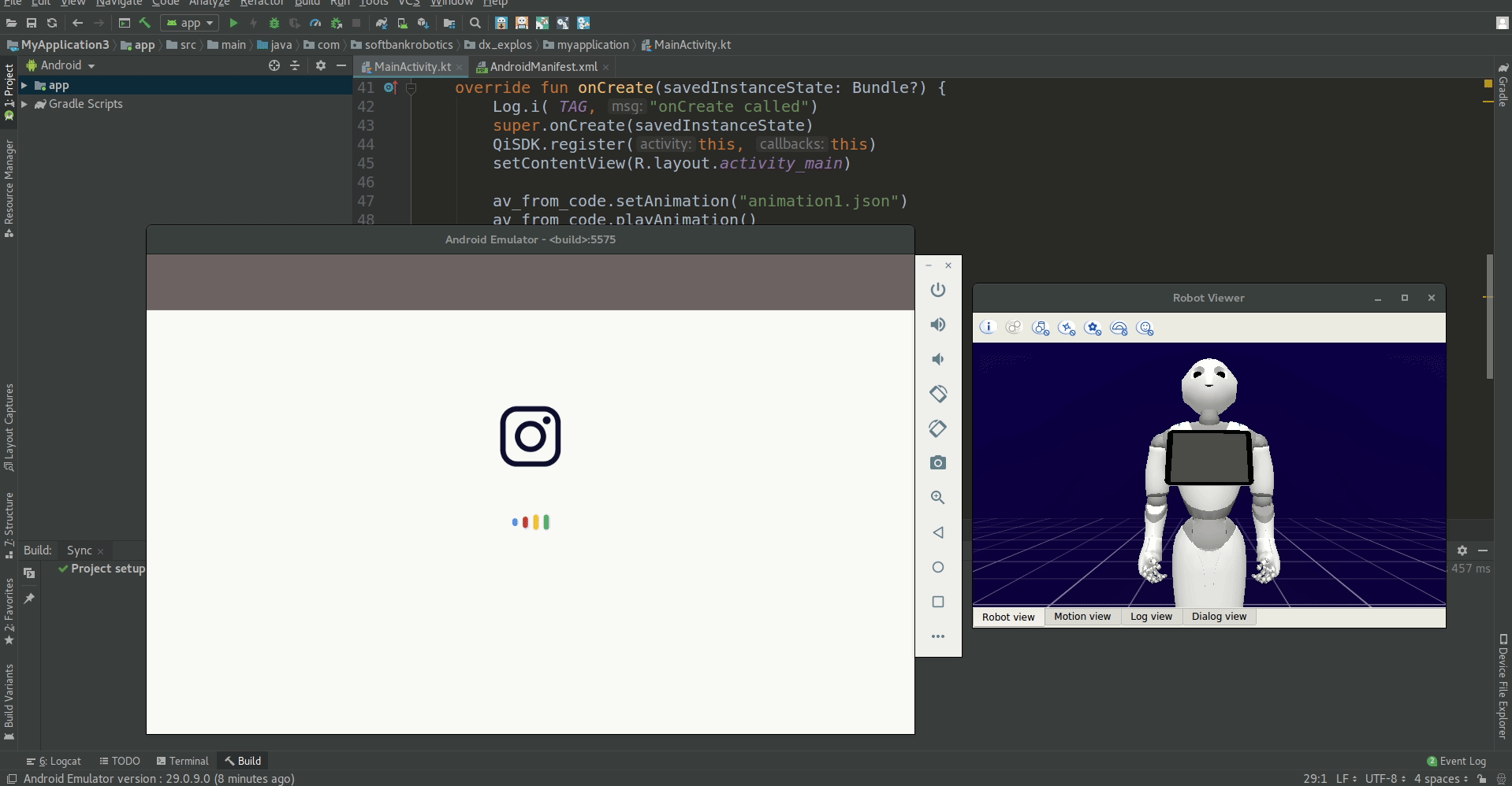 Animation view on the emulator