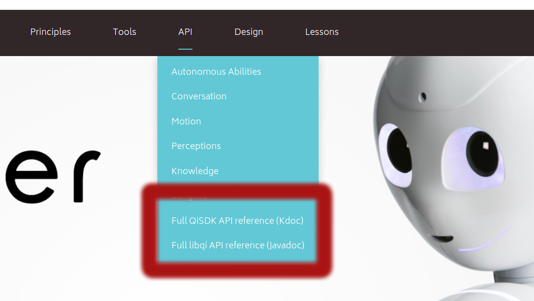 Pepper QiSDK API upper menu view