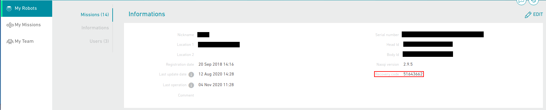 Kiosk mode: Once you set up a robot's pin code with Access Manager, you can get its recovery code on the robot's page on Command Center 