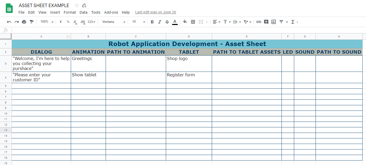 Asset sheet example