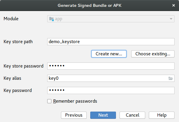Popup for keystore selection or creation
