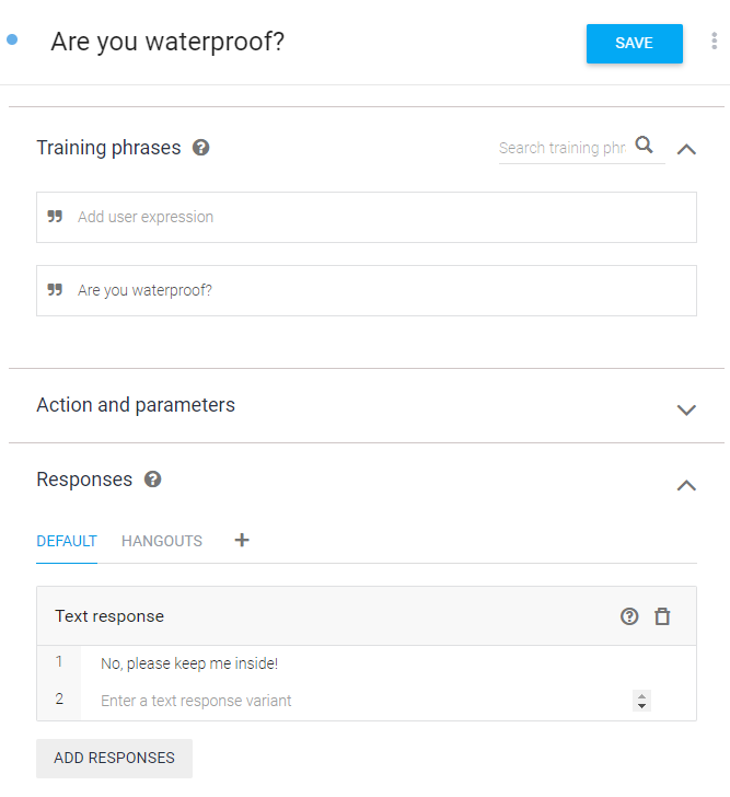 screenshot of intent creation