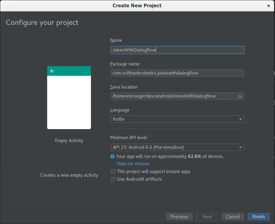 screenshot of "create project"