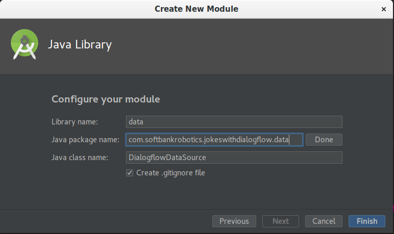 screenshot of data module creation