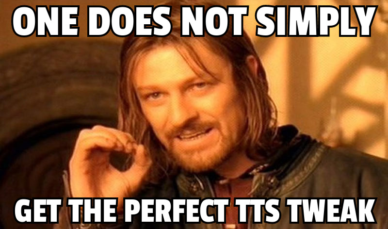 Meme of Boromir saying One does not simply get the perfect TTS tweak
