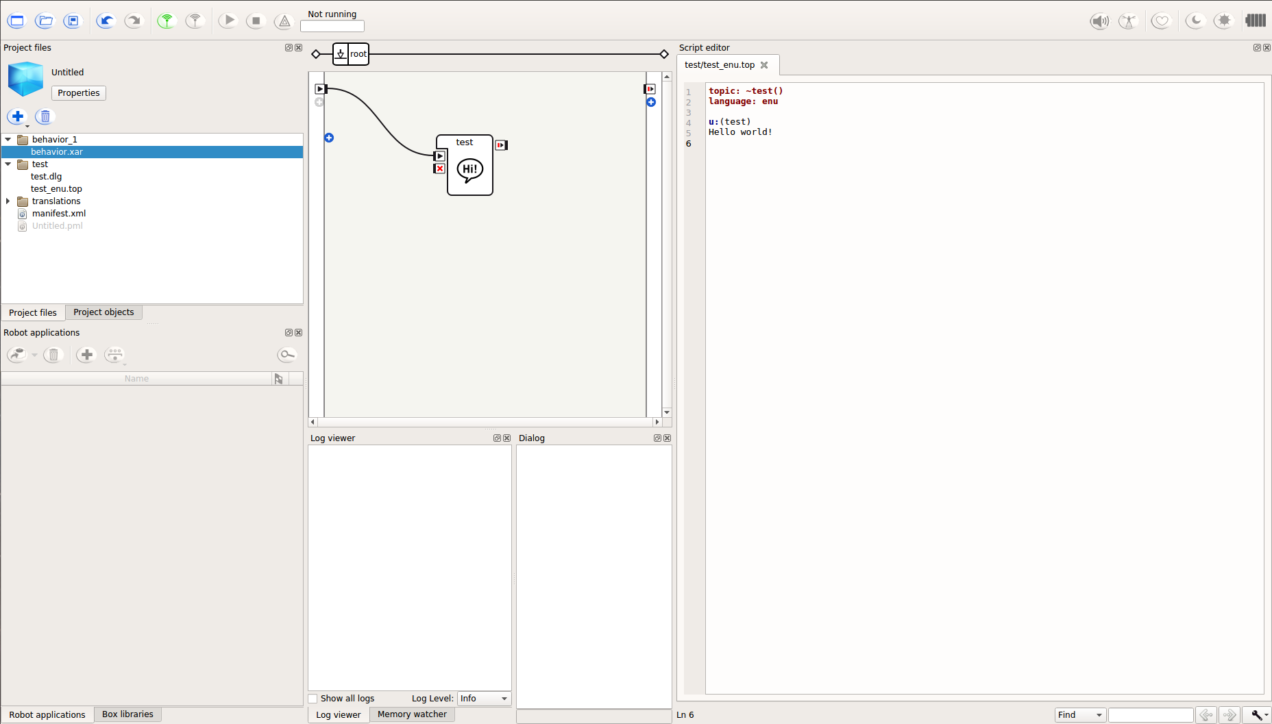 Choregraphe: creating a dialog box