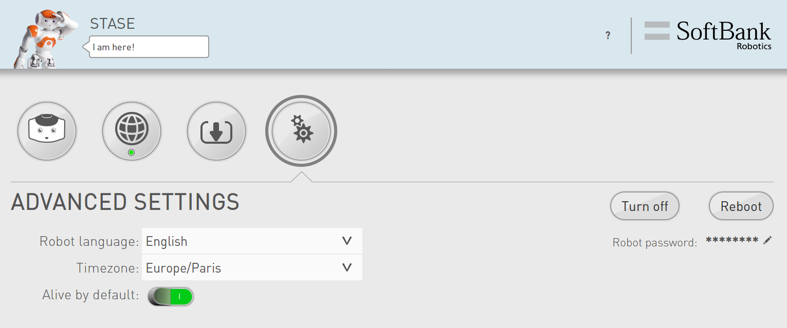 Choosing your robot's language via the webpage.